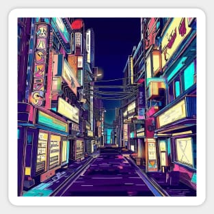 Anime japan street scene, urban, night view Sticker